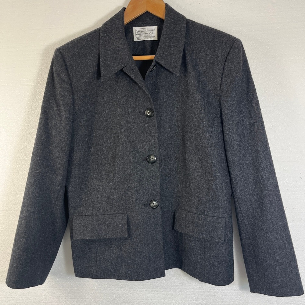 Miss Pendleton Wool Blazer Jacket Womens Sz 10 Gray Classic Button‎ Up 100% Wool